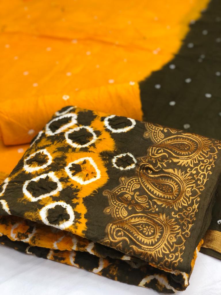 Satin Bandhej 1 Latest Printed Casual Wear Cotton Dress Materiel Collection